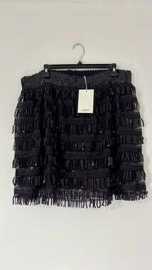 Andree by Unit Black Sequin Fringe Layered Mini Skirt XXXL